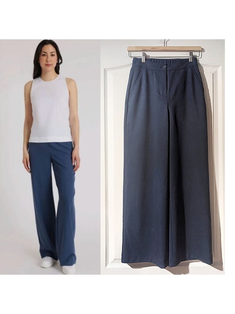 New! Kit and Ace | Sublime Wide Leg Trousers In Denim Blue